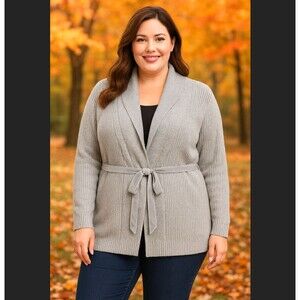 Talbots 3X Gray Wool Blend Shawl Collar Ribbed Knit Cardigan Sweater HEAVY NWT